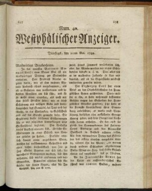 Num. 40. Dienstags, den 21ten Mai. 1799