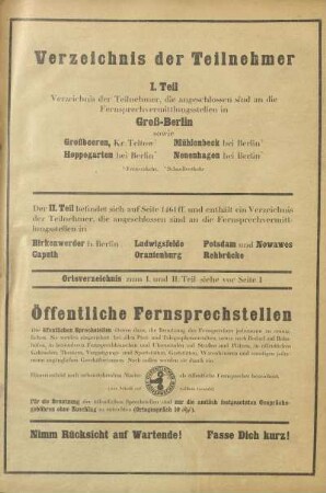 Verzeichnis der Teilnehmer