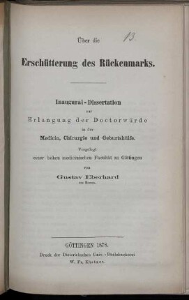 Über die Erschütterung des Rückenmarks : Inaugural-Dissertation ...