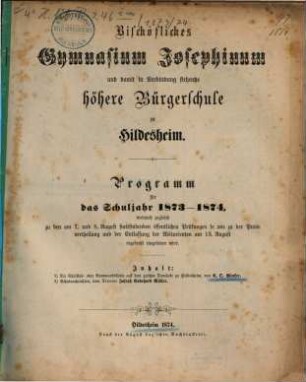 Programm : für das Schuljahr Ostern ... 1873/74