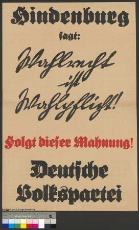 Wahlplakat der DVP zur Reichstagswahl am 20. Mai 1928
