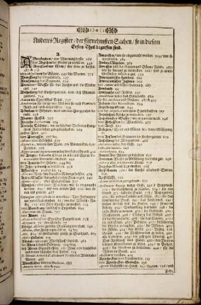 Anderes Register / der fürnehmsten Sachen / so in diesem Ersten Theil begriffen sind.