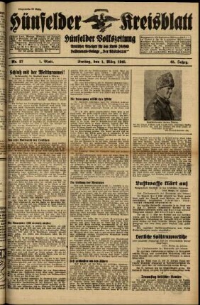 Erste Ausgabe vom Freitag, den 01. März 1940.
