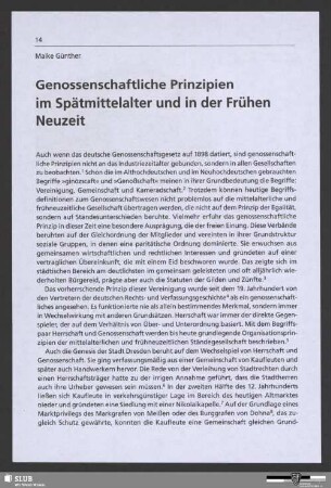 Genossenschaftliche Prinzipien im Spätmittelalter und in der Frühen Neuzeit