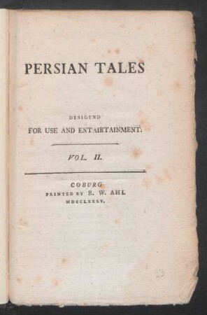 Vol. 2: Persian Tales : Designed For Use And Entertainment