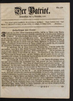 No. 150. Donnerstags, den 14. November, 1726