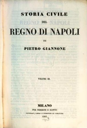 Storia civile del, Regno di Napoli. 3