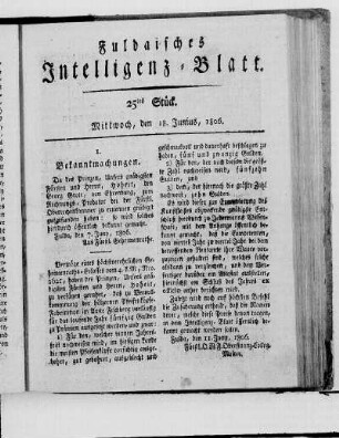 25tes Stück, Ausgabe vom 18. Junius 1806