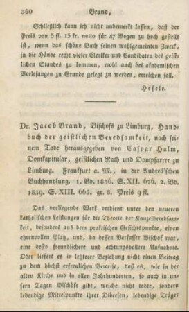 350-370 [Rezension] Brand, Jakob, Handbuch der geistlichen Beredsamkeit