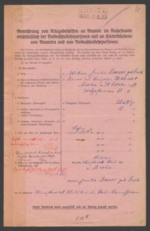 Korrespondenz zur Pension der Witwe