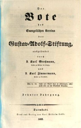 Der Bote des Evangelischen Vereins der Gustav-Adolf-Stiftung, 10. 1852