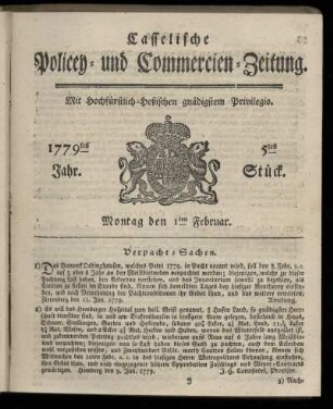 5tes Stueck, Montag den 1ten Februar. 1779