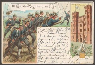 Ansichtskarte Infanteristen und Kaserne des 3. Garde-Regiments zu Fuß