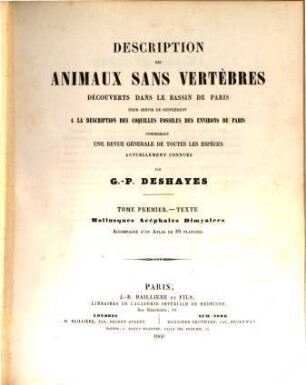 Description des animaux sans vertèbres découverts dans le bassin de Paris pour servir de supplément à la description des coquilles fossiles des environs de Paris, I,1,1