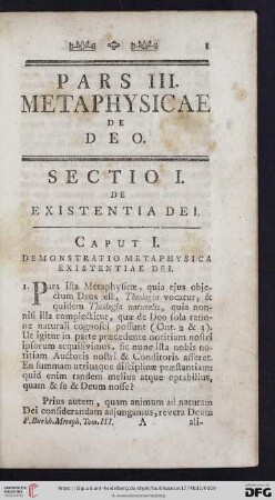 Sectio I: De existentia Dei