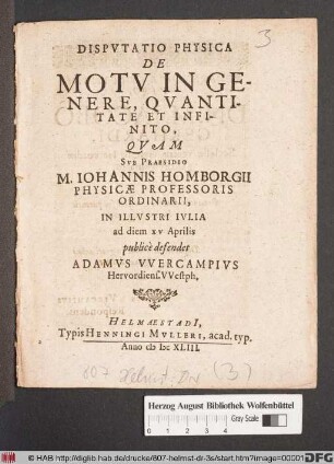 Disputatio Physica De Motu In Genere, Quantitate Et Infinito