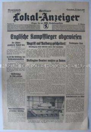 Tageszeitung "Berliner Lokal-Anzeiger" u.a. zum Krieg in Nordeuropa und über Italiens Großmachtansprüche