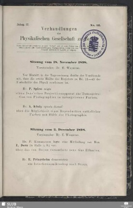 Sitzung vom 18. November 1898