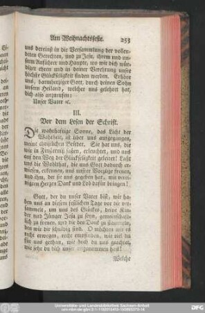 III. Vor dem Lesen der Schrift.