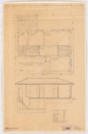 Siedlungsprojekt: Flachbau, 3,5 Zimmer, Grundriss, Schnitt 1:50