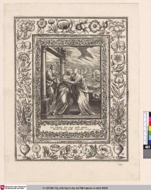 [Die Heimsuchung mit Ornamentrahmen; Border with flowers, surrounding a visitation]