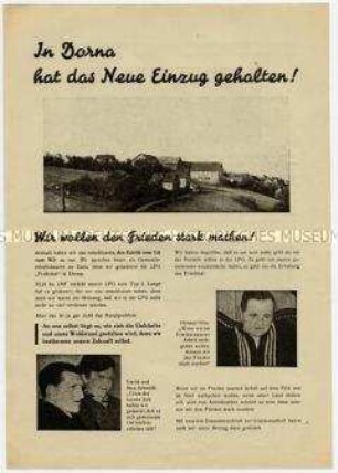 Flugblatt der Nationalen Front und SED Stadtroda sowie der LPG "Frohsinn" Dorna für Eintritt in die LPG als friedenserhaltende Tat
