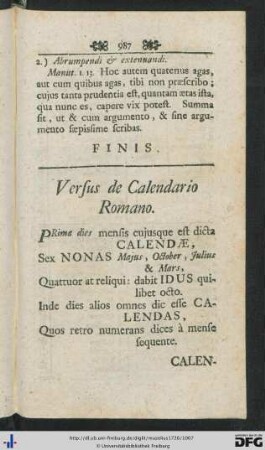 Versus de Calendario Romano.