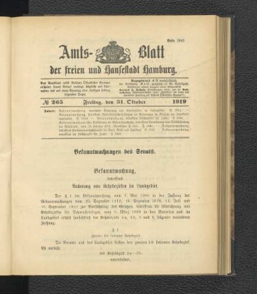 No.265, Freitag, den 31. Oktober 1919
