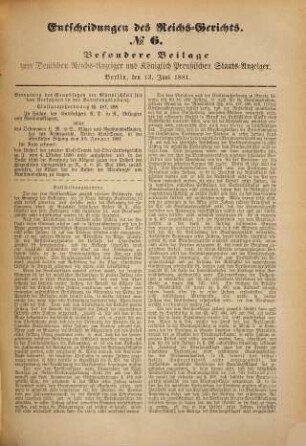 Entscheidungen des Reichsgerichts. 1881