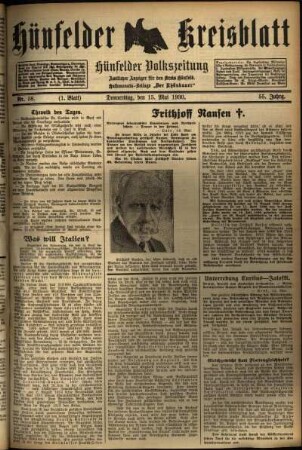 Erste Ausgabe vom Donnerstag, den 15. Mai 1930.