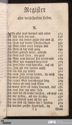 Register aller vorstehenden Lieder.