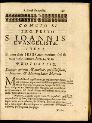 Concio LI. Pro Festo S. Ioannis Evangelistae.