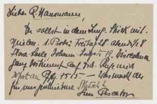 Postkarte von Erwin Piscator an Raoul Hausmann. Berlin