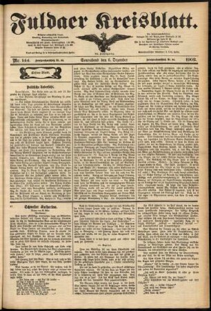 Erste Ausgabe vom Samstag, den 06. Dezember 1902.