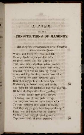 A Poem. On the constitutions of masonry