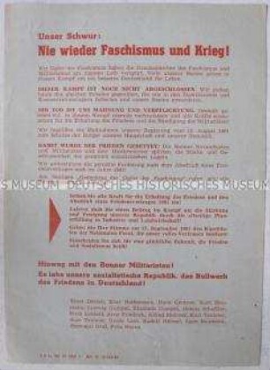 Propagandaflugblatt zur Volkskammerwahl 1961 mit Polemik gegen die Politik der Bundesregierung