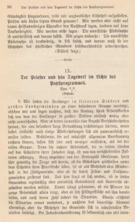 96-109 Der Priester und sein Tagewerk im Lichte des Papstprogrammes : Schluß