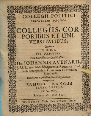De collegiis, corporibus et universitatibus