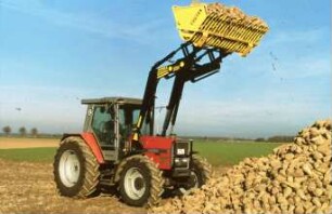 Fotografie: Traktor, Frontlader, Zubehör, Be- und Entladen, Zuckerrübe