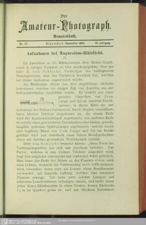 Aufnahmen bei Magnesium-Blitzlicht
