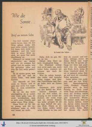 Wie die Sonne...: Brief an meinen Sohn.