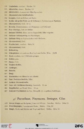 Porzellane, Fayencen, Steingut, Glas (Nr. 608-712)