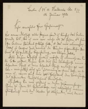 Brief von Karl Hauck an Otto von Gierke, Berlin, 18.1.1921