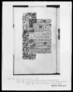 Liber horarum — Initiale D (omine labia) mit dem Wappen der Herzöge von Savoyen, Folio 39verso
