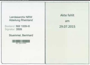 Entnazifizierung Bernhard Stuemmel , geb. 06.01.1892 (Zollsekretaer)