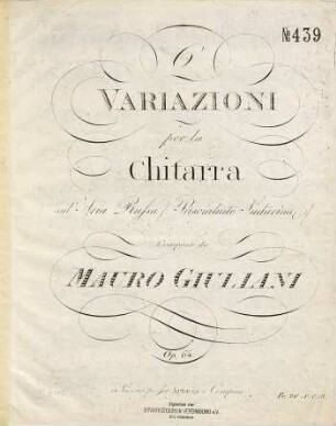 6 variazioni per la chitarra : sul'aria Russa: Pascialiute, ludarina ; op. 64