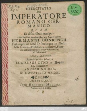 Exercitatio De Imperatore Romano Germanico