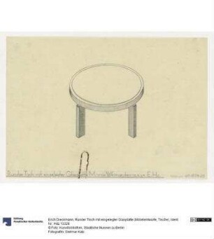 Runder Tisch mit eingelegter Glasplatte (Möbelentwürfe, Tische)