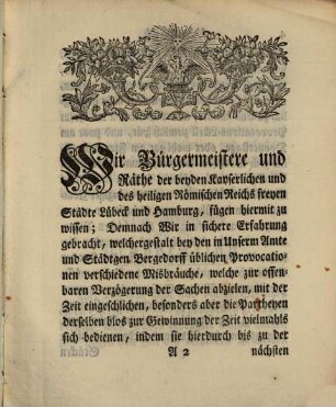 Der Beyden Kayserl. freyen Reichs-Städte Lübeck und Hamburg Provocations- auch erneuerte und revidirte Appellations- und Revisions-Ordnung in dem Amt und Städtgen Bergedorff