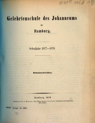 Gelehrtenschule des Johanneums zu Hamburg : Schuljahr .., 1877/78